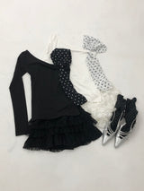 Dot Scarf Off-Shoulder T