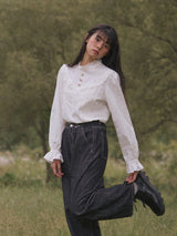 High-Neck Lace-Frill Blouse (Ivory)