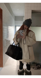 wool white muffler half quilted coat