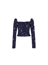 Ribbon square blouse (Navy)