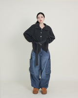 フォージハイネックタートルネックベルトカーディガン (loose fit)