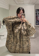 Trine check quilted padded hood shirt