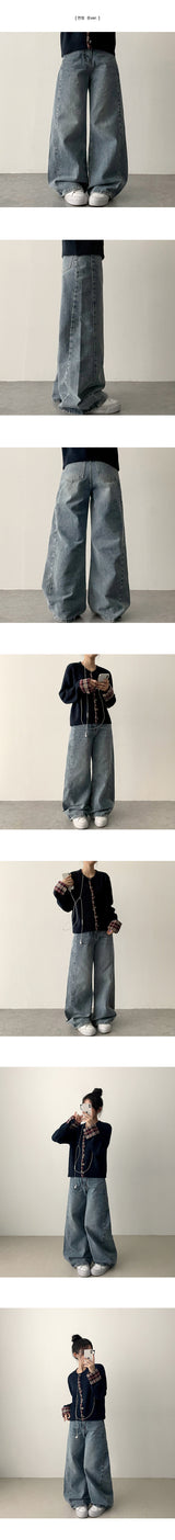 [Short & Long Selection*] Veron Side Incision Denim Semi-Wide Pants