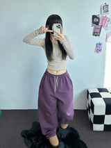 フリース/ストリング❤ベーシックルーズワイドロングパンツ 💜💙💚🤍4カラー