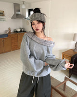 ミオ ドレープフード オフショルダー スウェットシャツ