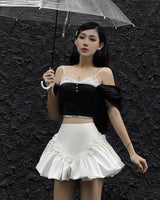 THE FANCE | Off-Shoulder Satin Cropped Top GLOSSY CROPTOP