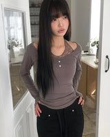 ヒンビーホルターレイヤードボタンロングスリーブTシャツ