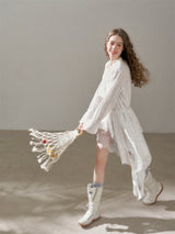 Cotton Embroidered Lace Flower Beads Romantic Dress