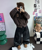 ストリング💙レザーダブルリベットロングパンツ💙🖤2カラー
