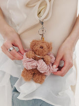 26SS★ Colombe d'Or Pleated Hair Scrunchie + Teddy Bear Keyring Set