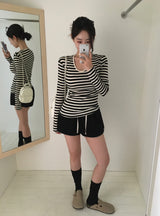 [MADE] Eden U-Neck Striped Long Sleeve T-Shirt