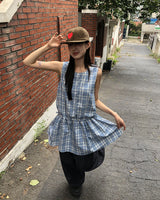 ベニスストラップスリーブレスチェッカードミニドレス
