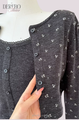 Line Charcoal Cardigan Two-piece Top