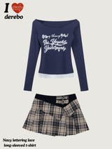 ネイビーレタリングレースロングスリーブTシャツ