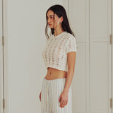 Sheer Crop Knit Top (IVORY)