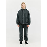 Oversized Full Zip Hoodie - Washed Black