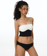 Chain Contrast Tube Top Bikini Bra (White)