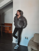Touk glossy puffer hood padding