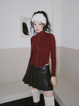 velvet line half-turtleneck zip-up slim top