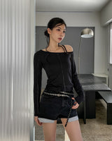 Line Overlock One Shoulder Long Sleeve