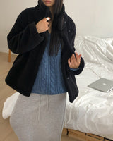 Haking High-Neck Button Sherpa Fur Loose-Fit Jumper