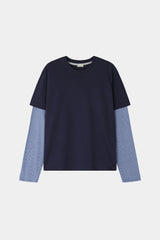 Two-tone stripe layered long sleeve