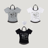 Halterneck button shirring off-shoulder short-sleeved T-shirt (3 colors)