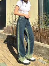 グリーナリーカラースプレーダイドワイドデニムパンツ code 21017