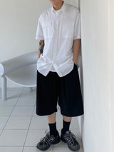 Two tuck wide banding half pants 2C