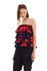 FLUTTER FRILL TOP SKIRT / RED