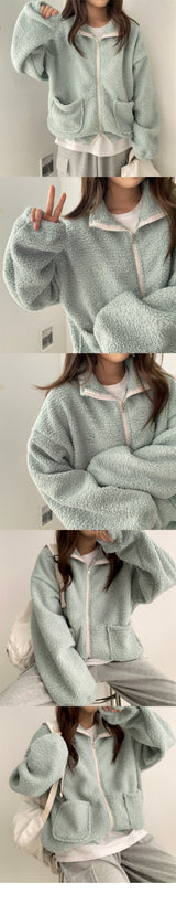 Duji Embroidery High-Neck Wool Zip-Up