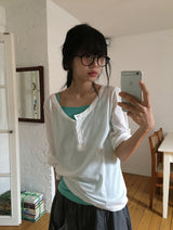 Bella Henley Neck Three Quarter Button Roll-Up T-Shirt