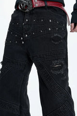Distressed Studded Curved Jeans