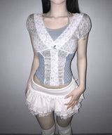 floral puff lace tee (3colors)