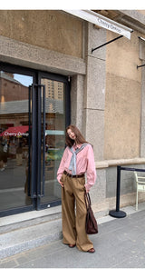 high-end pink loose fit long-sleeve shirt