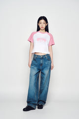 25SS スペースラビットラグランクロップ半袖Tシャツ ライトピンク
