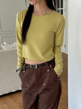 Wave textured crop t-shirts(3color)