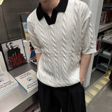 ASCLO Twist Open Collar Short Sleeve Knit (3color)