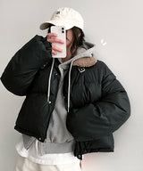 Tudu High-Neck Wool Collar Leather Padded Jumper