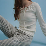 レースアップロングTシャツ (ホワイト)