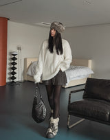 Unbalanced angora zipper knit