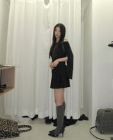 OFF SHOULDER PLEATS DRESS (BLACK)