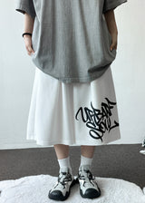 Cursive Letter Tattoo Graphic Balloon Bermuda Shorts 4color