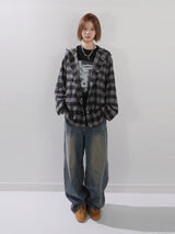 (UNISEX) Brany フランネルフードシャツ