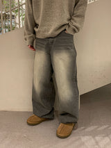  Gray Teen Wash Balloon Denim Pants