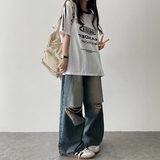 Andy Knee Damage Cutting Deep Washed Denim Wide Pants