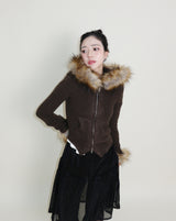 デッカウルフジョットフード付きファーニットジップアップジャケット (Wool Jacket)