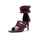 Buckle Strap Sandal Heel(Burgundy)