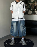 SM diagonal hood vest White