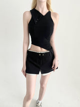 1479. ベイアンバルカラーカットアウトミキシングスリーブレス (3color)